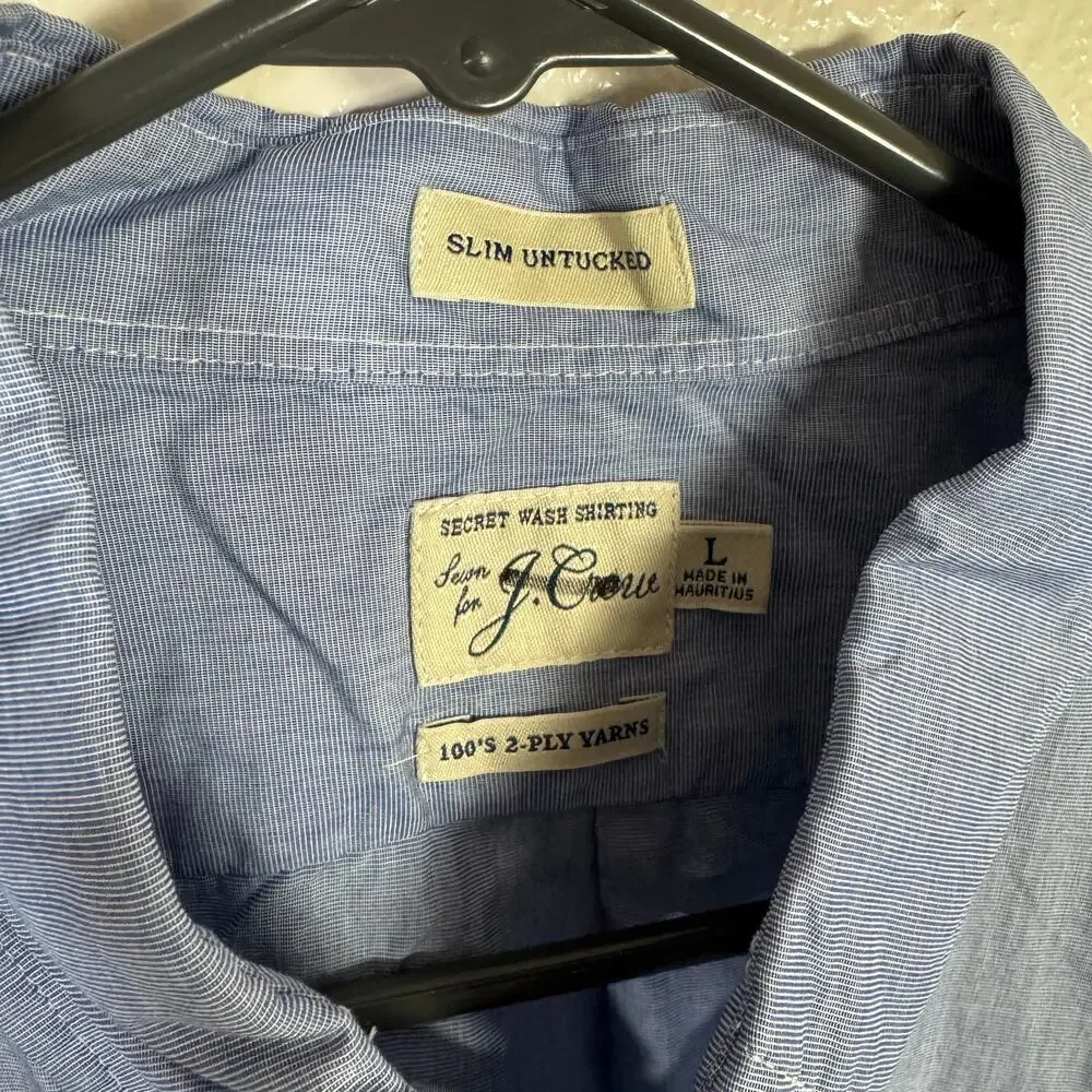 J.Crew Shirt Slim Untucked Secret Wash Cotton Poplin Men L Waterfall Long Sleeve